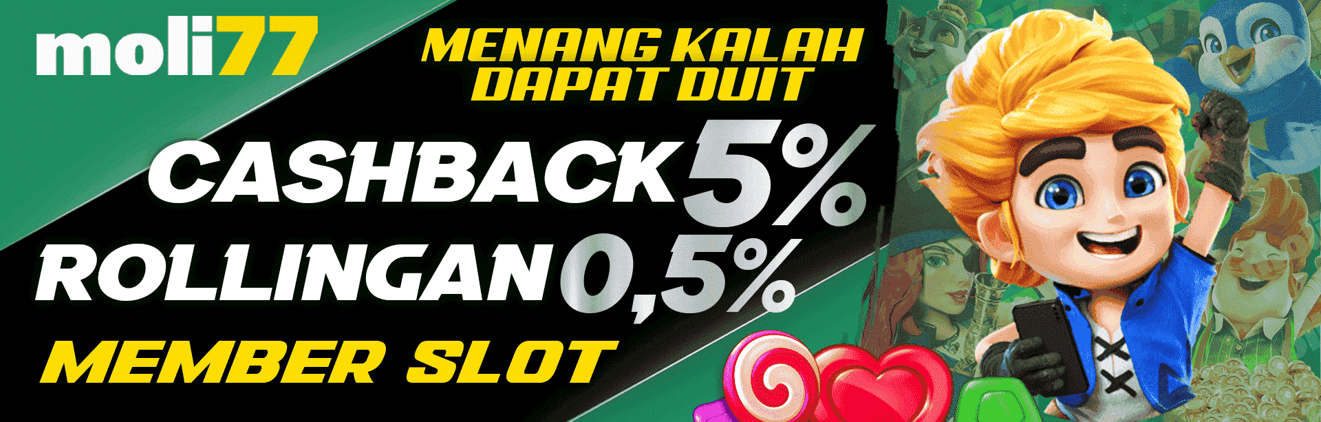 moli77 slot bonus rollingan dan cashback